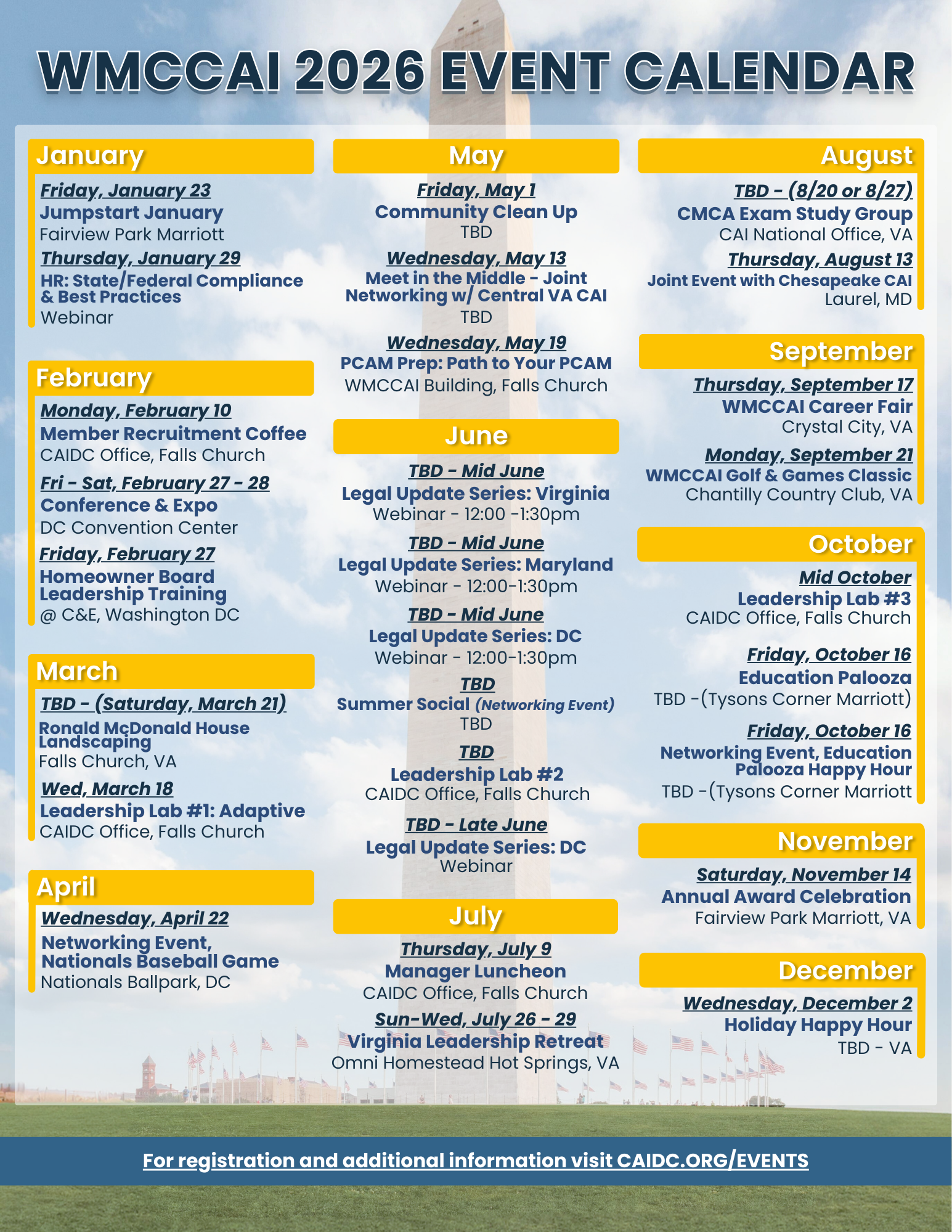 WMCCAI's 2026 Event Calendar