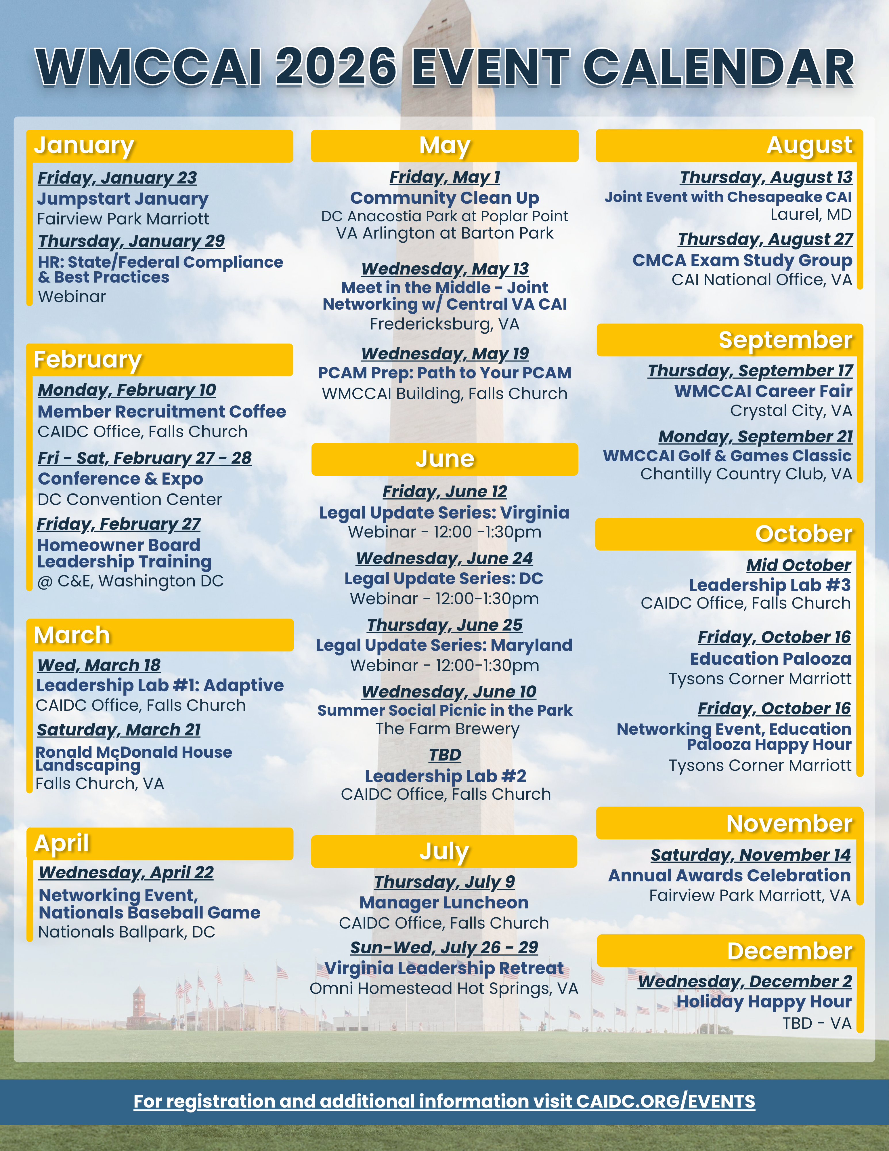 WMCCAI's 2026 Event Calendar