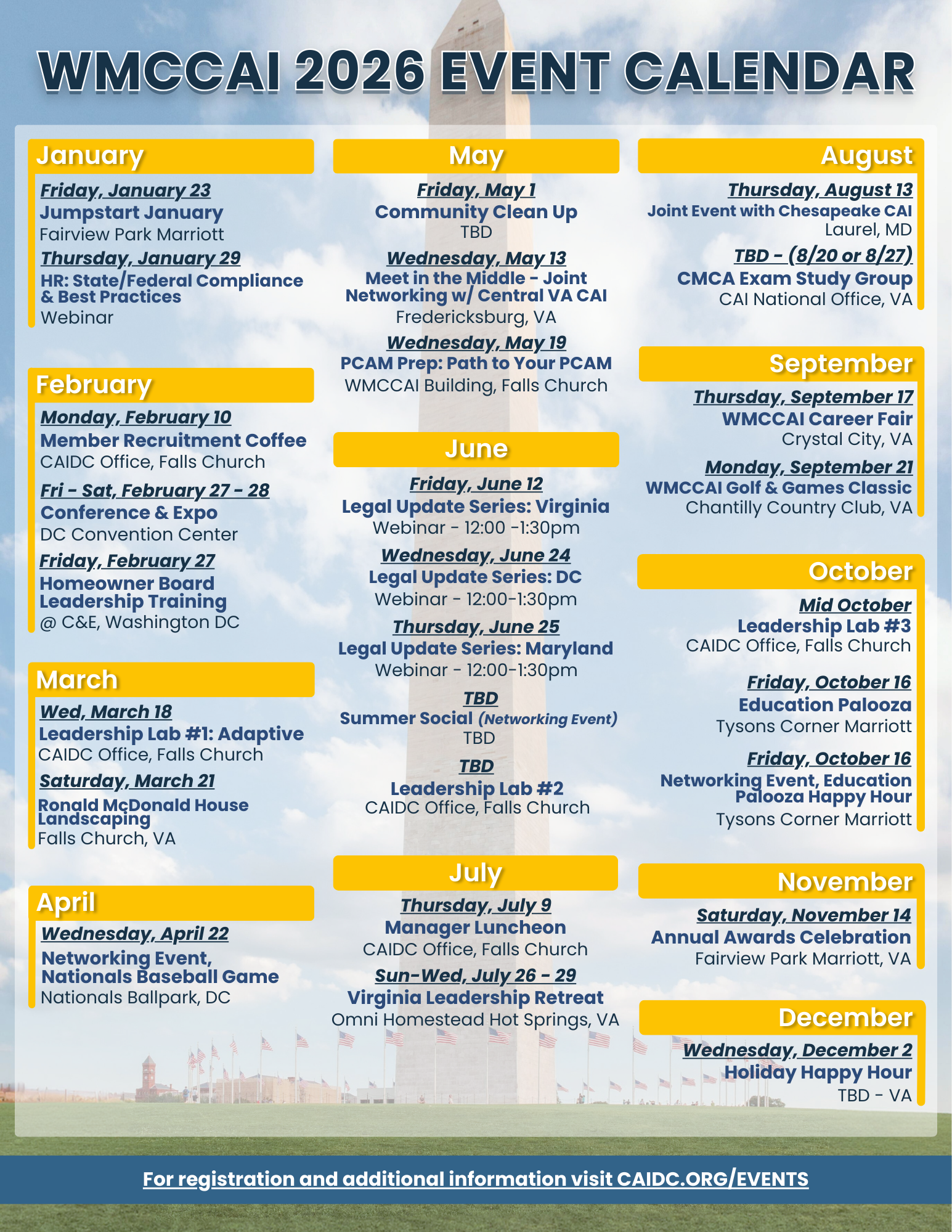 WMCCAI's 2026 Event Calendar